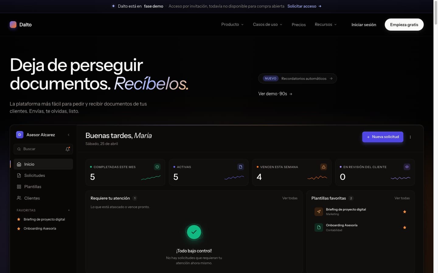 Panel de DALTO — vista del asesor
