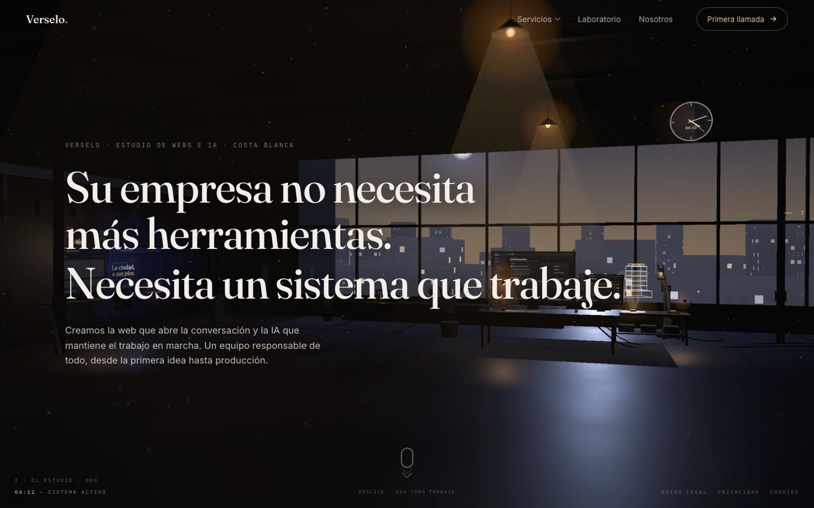 Echter Screenshot der spanischen Verselo-Startseite: dieselbe Seite, spanische Navigation und Texte