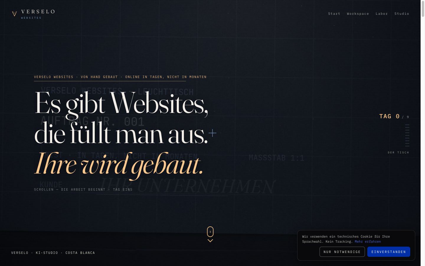 Screenshot der Verselo Websites-Seite
