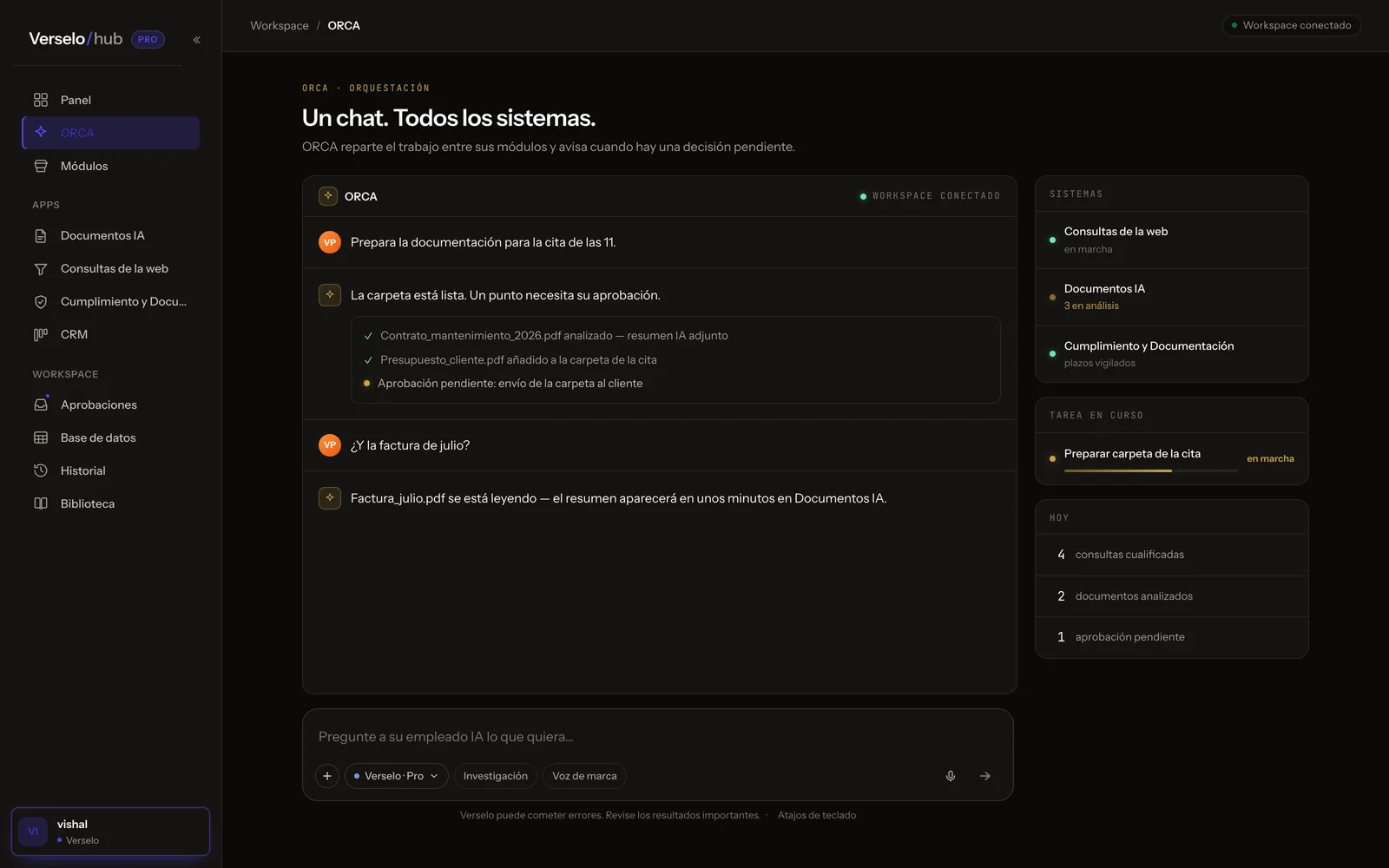 ORCA — la central del Workspace: un chat, todos los sistemas