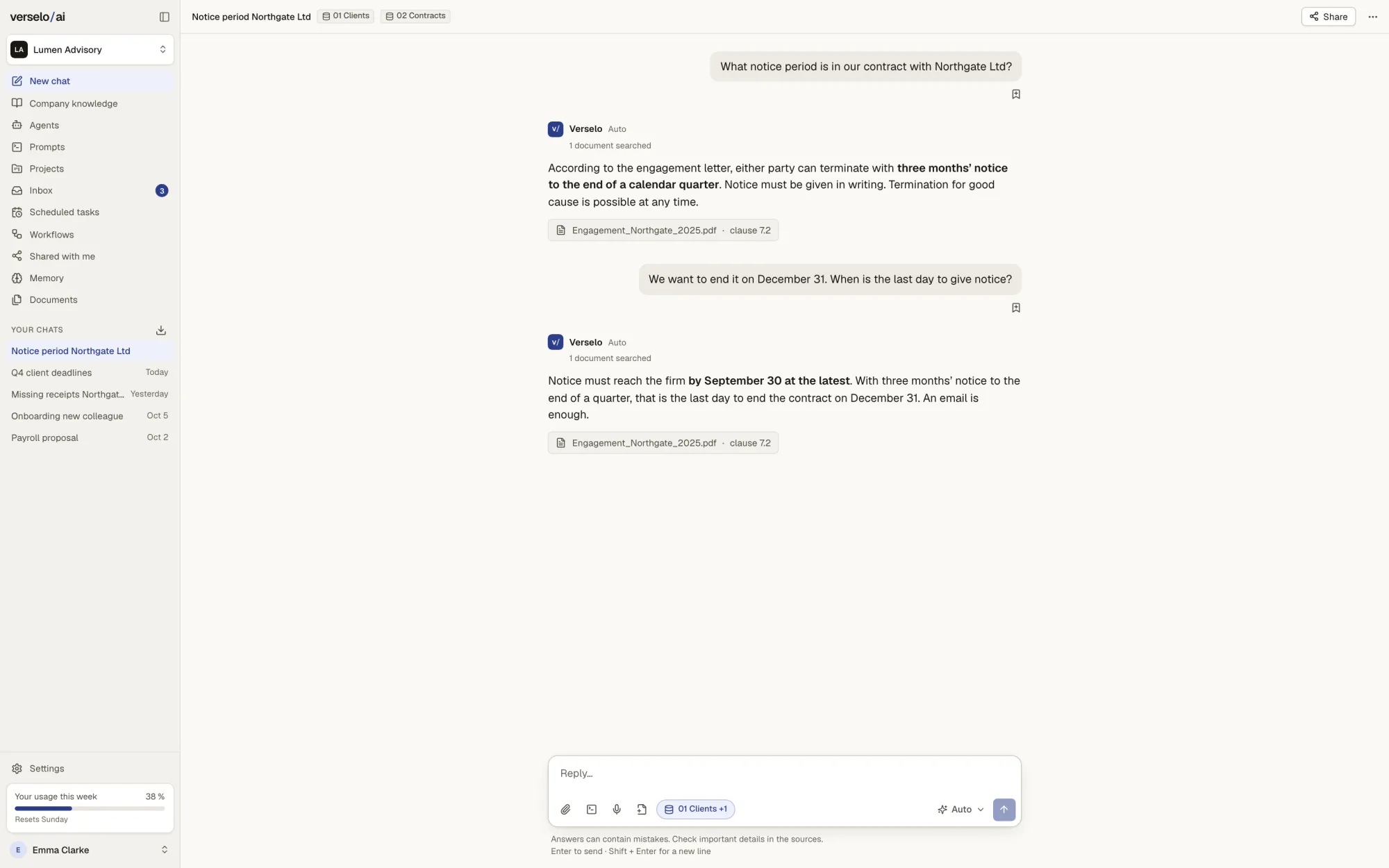 Chat answer citing a passage from a company document